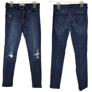 Abercrombie & Fitch Dark Denim Distressed Stretch Skinny Zipper Ankle Jeans 10